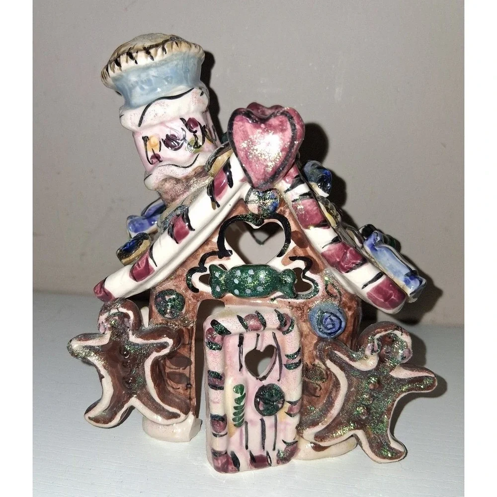 Heather Goldminc 2001 Blue Sky Gingerbread House  Hand-Painted Ceramic Christmas
